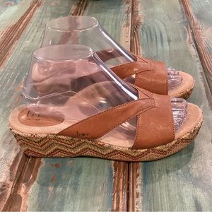 b.o.c. 9 Wedge Leather Sandals Espadrilles Womens Comfort Shoes Brown Multicolor